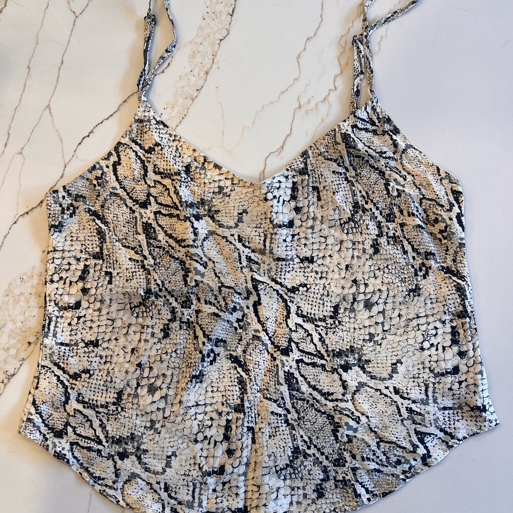 Reformation Black and Cream Snake Print Camisole